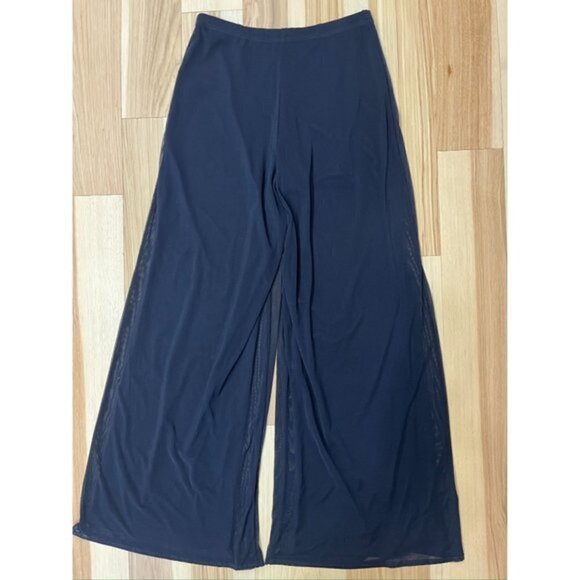 Tadashi Shoji Black Wide Leg Dressy Pants Sheer Overlay - Picture 4 of 4